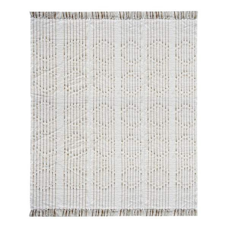 (D552) Honeybloom Flatweave Ivory & Beige Fringe Area Rug, 8×10