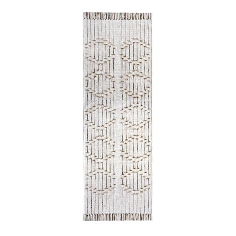 (D552) Honeybloom Flatweave Ivory & Beige Fringe Runner, 2×7