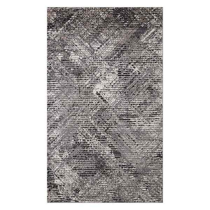 (D554) Estie Charcoal & Black Area Rug, 5×7