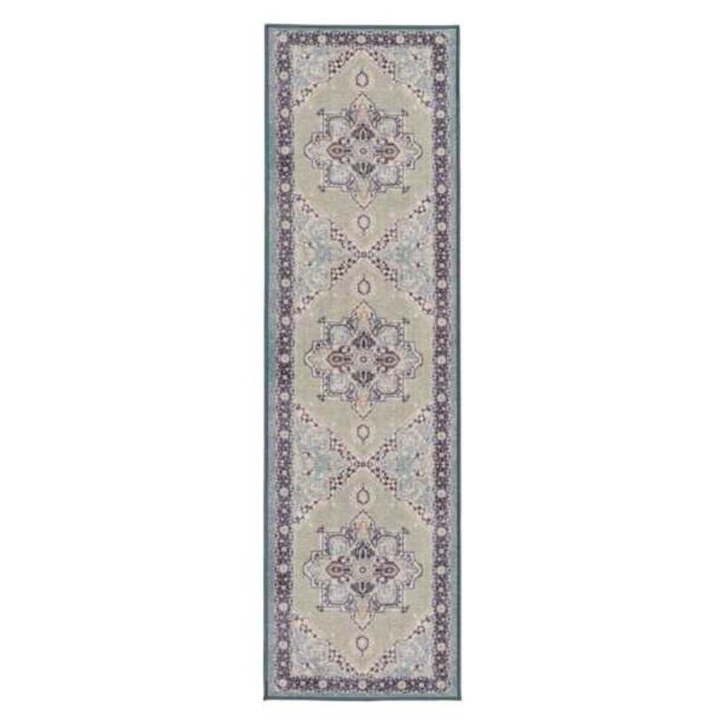 (D562) Venus Blue Multicolor Medallion Runner, 2×7