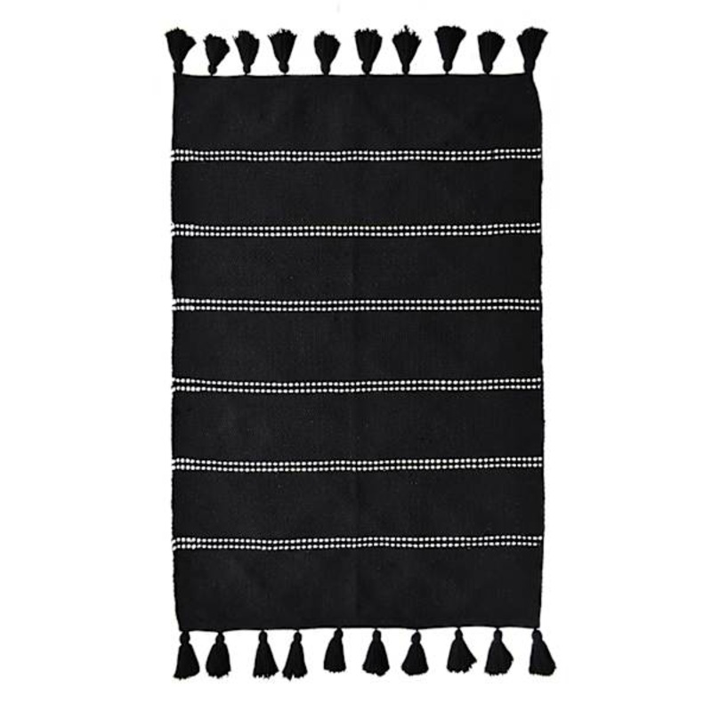 (D582) Honeybloom Black Striped Woven Accent Rug, 2×4
