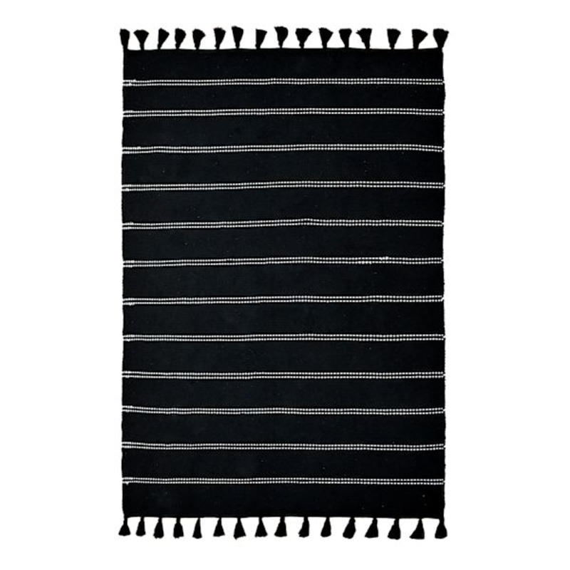(D582) Honeybloom Black Striped Woven Area Rug, 5×7