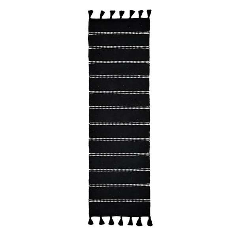 (D582) Honeybloom Woven Black Striped Runner Rug, 2×7
