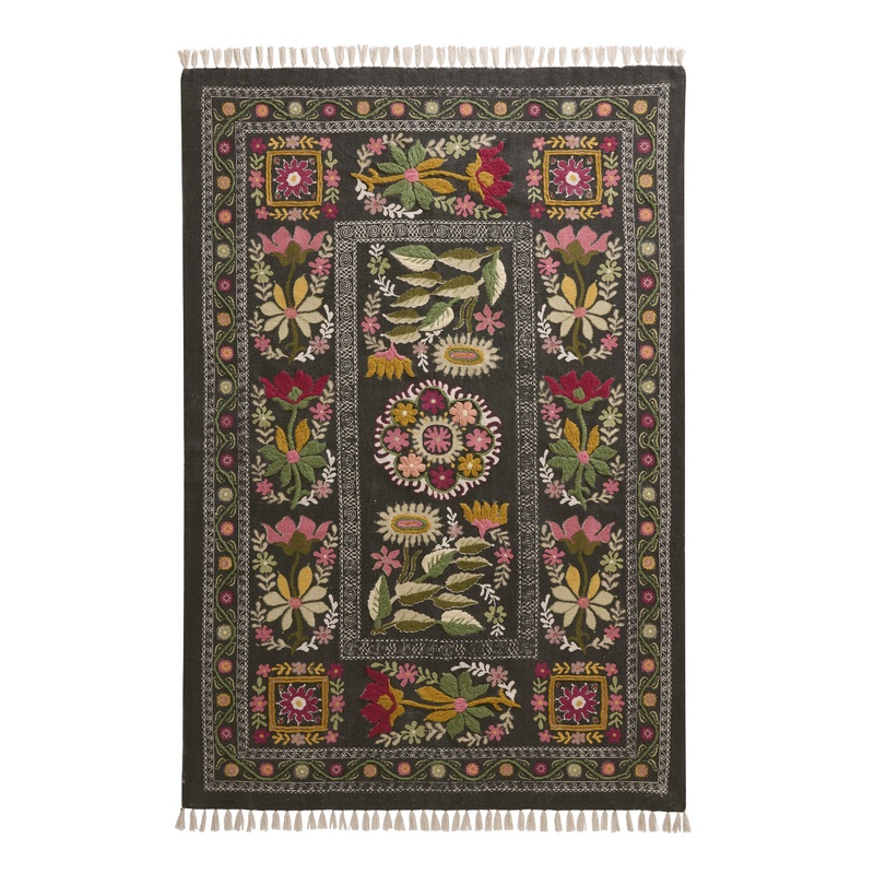 Eleni Floral Print Flatwoven Cotton Embroidered Area Rug