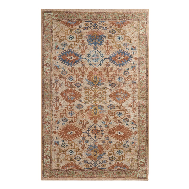 Ibiza Rust and Sage Floral Medallion Washable Area Rug