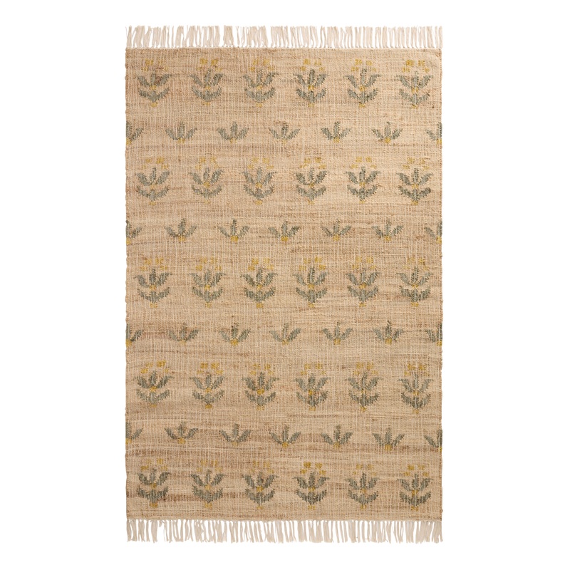 Iris Yellow and Green Floral Handwoven Natural Jute Area Rug