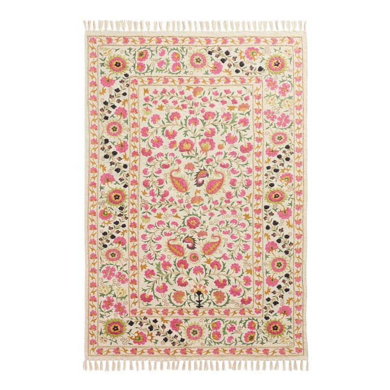 Kaza Floral Traditional Style Embroidered Cotton Area Rug