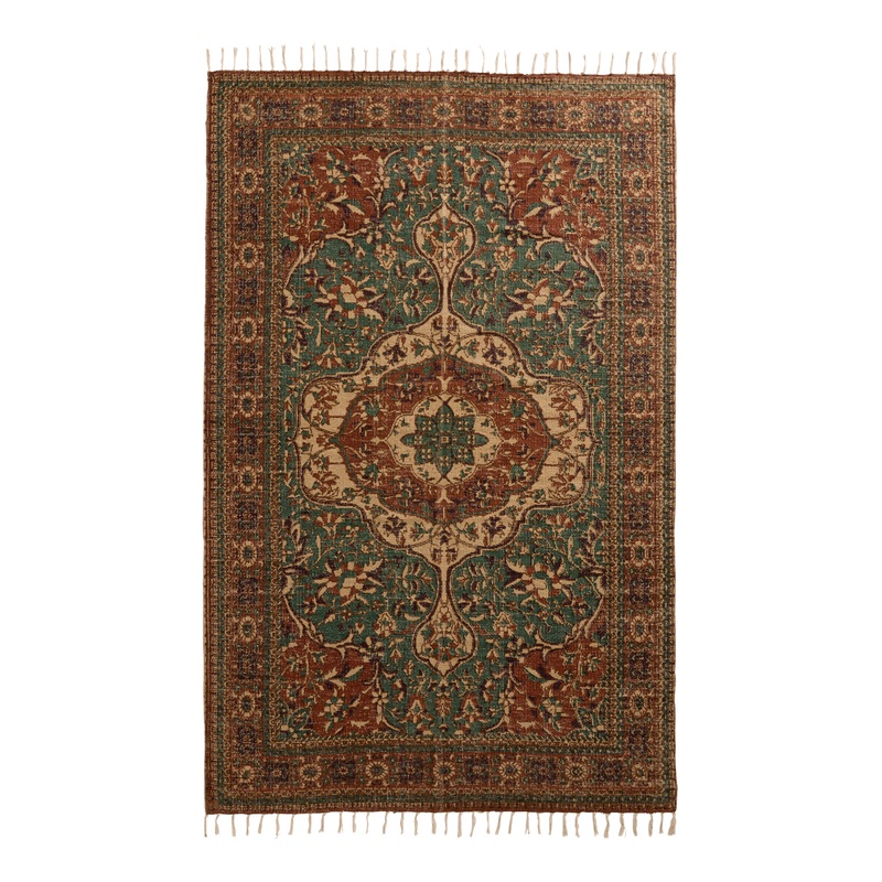 Nala Deep Sea Green and Rust Stonewashed Jute Blend Area Rug