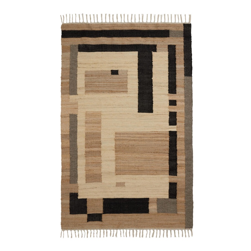 Onyx Natural And Black Abstract Jute Blend Kilim Area Rug