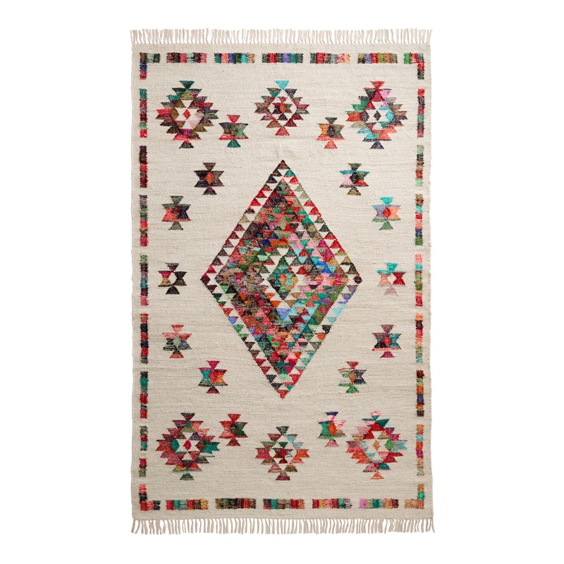 Rainbow Multicolor Diamond Geo Handwoven Jute Kilim Area Rug