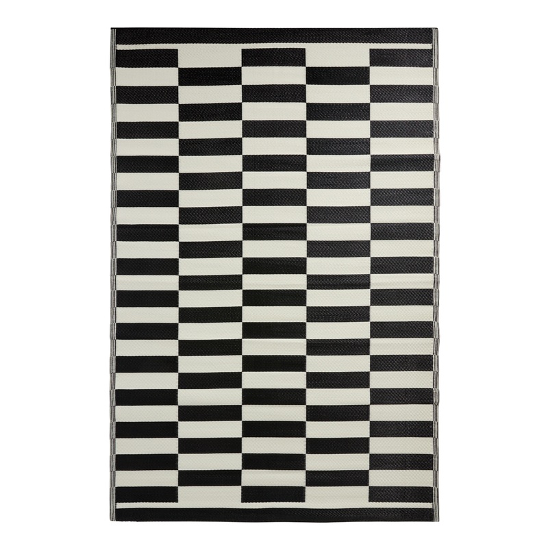Rio Black Broken Stripe Reversible Indoor Outdoor Floor Mat