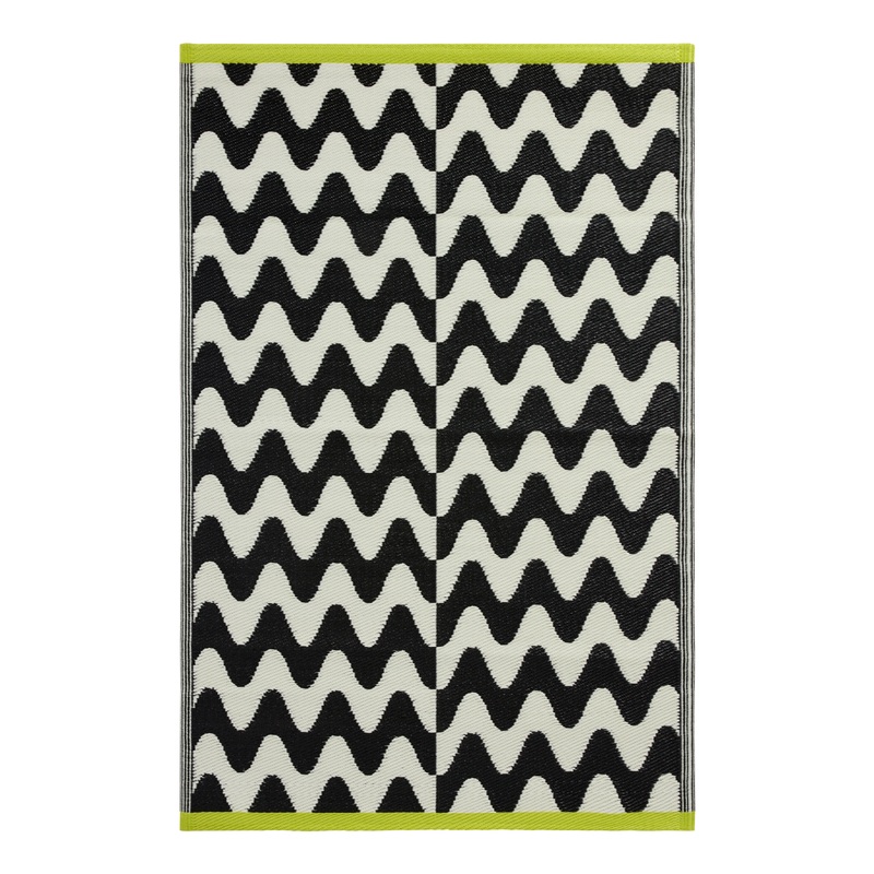 Rio Black Broken Wave Reversible Indoor Outdoor Floor Mat