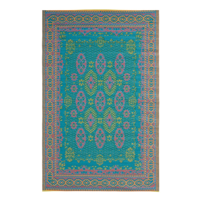 Rio Blue Traditional Reversible Indoor Outdoor Floor Mat