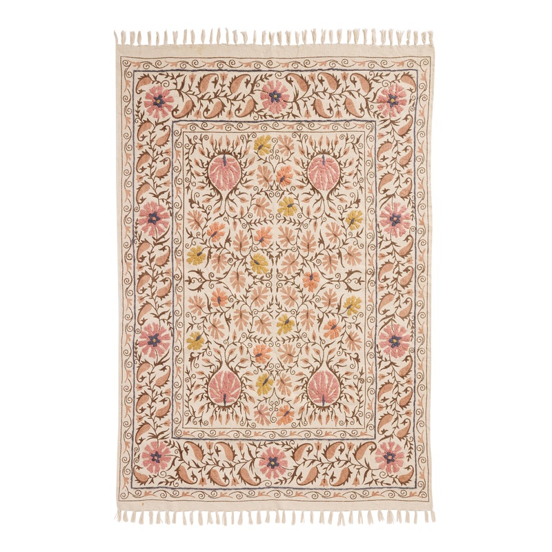 Rosebush Floral Recycled Cotton Chindi Embroidered Area Rug