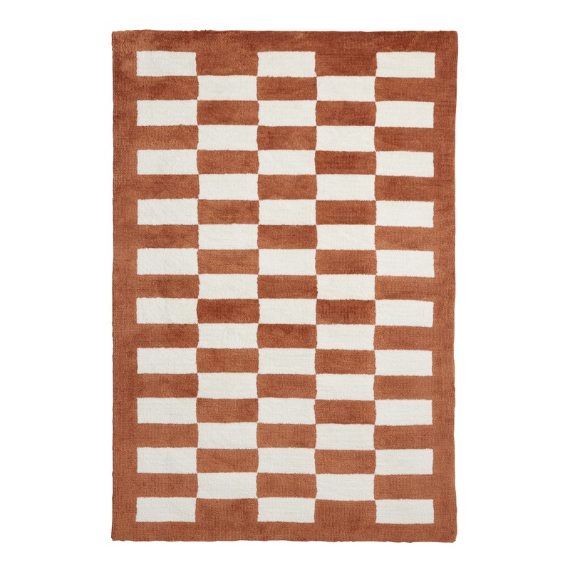 Rust and Ivory Checkerboard Area Rug