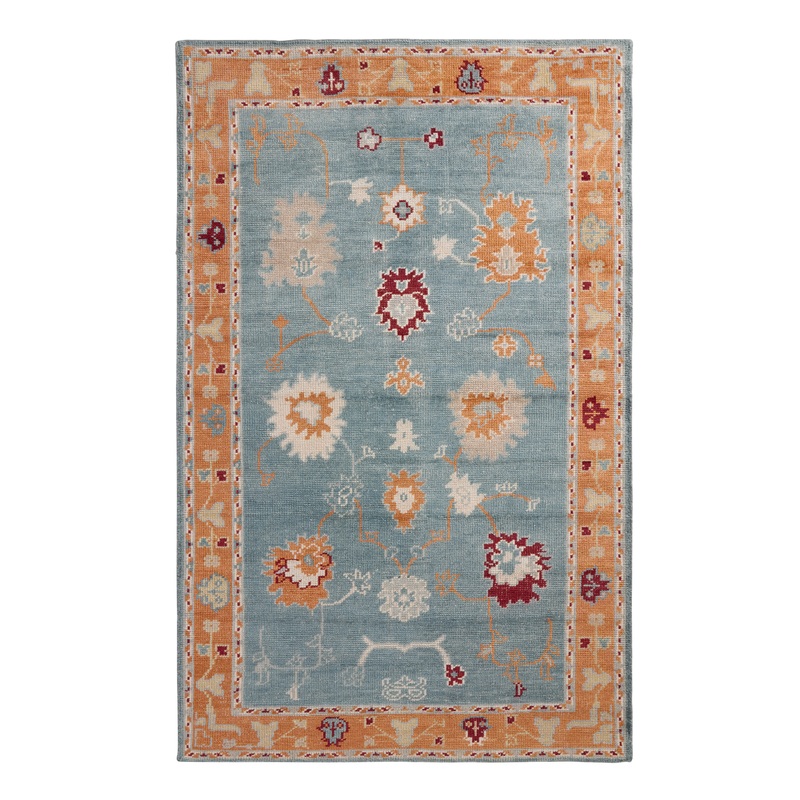 Sita Aqua Hand Knotted Wool Traditional Style Area Rug