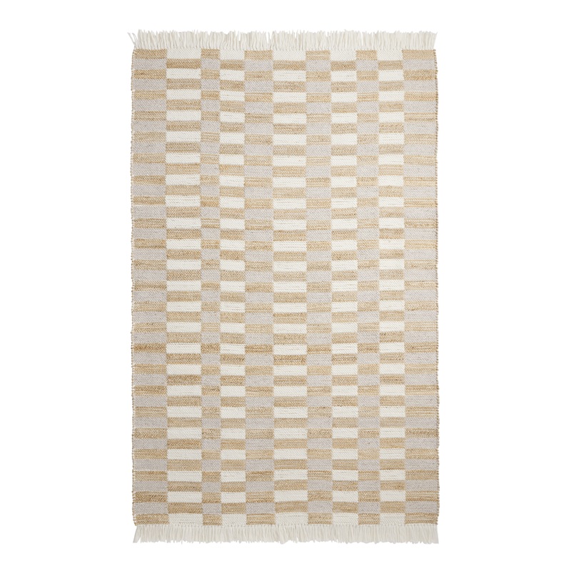 Vale Ivory and Gray Checkerboard Stripe Jute Blend Area Rug