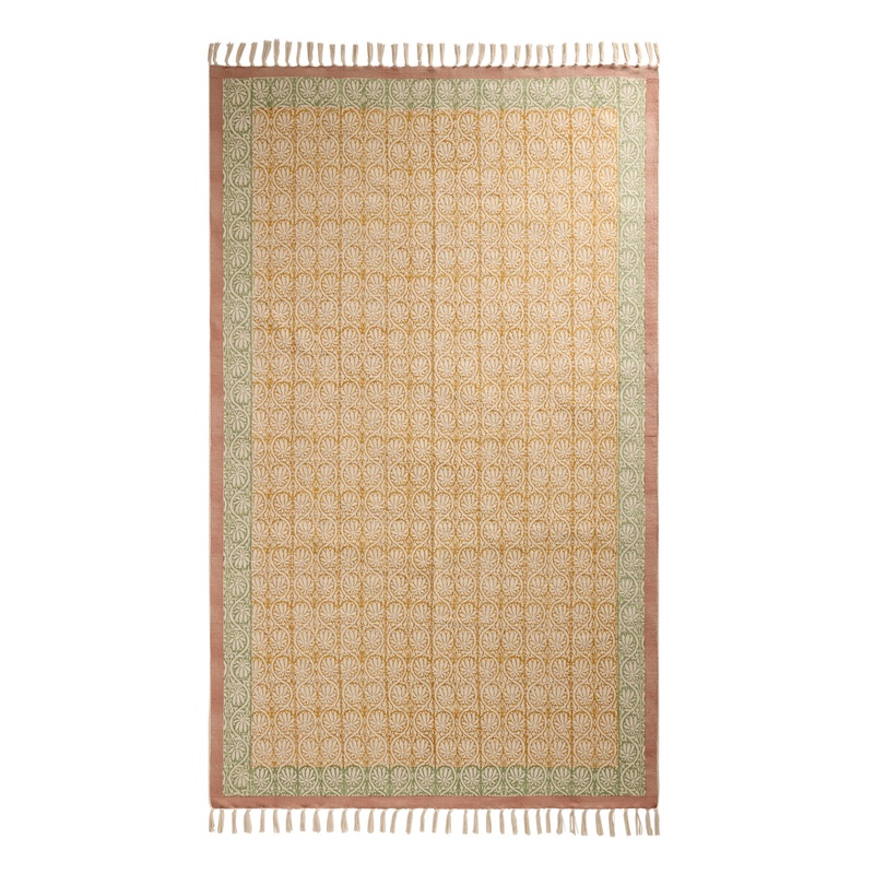 Yasemin Green Floral Block Print Reversible Area Rug