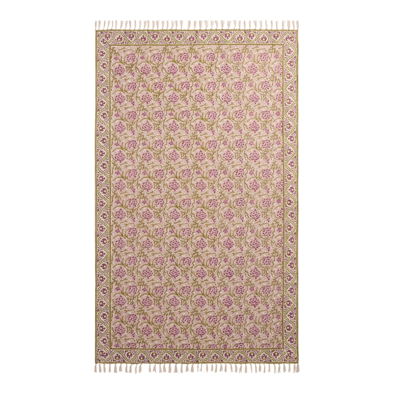 Yasemin Pink and Brown Floral Block Print Reversible Area Rug