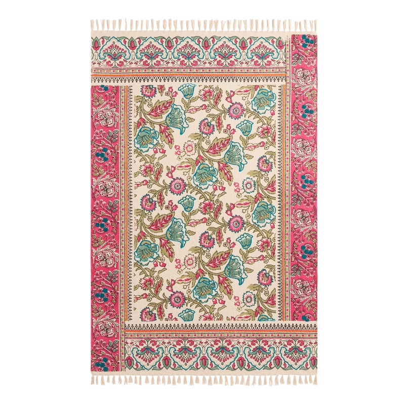 Zahara Multicolor Floral Hand Embroidered Cotton Area Rug