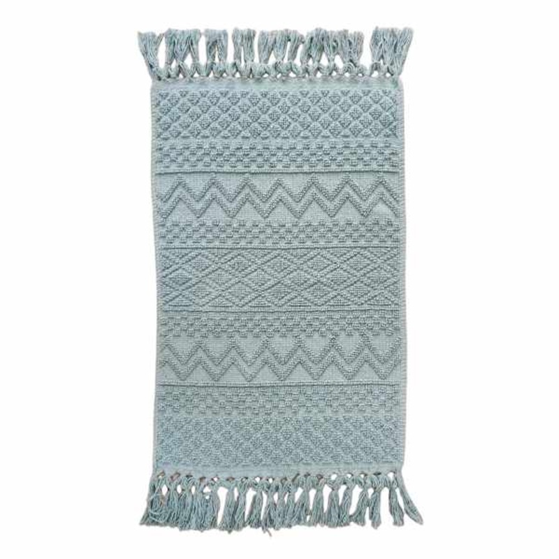 Blue Woven Fringe Bath Rug, 20×32