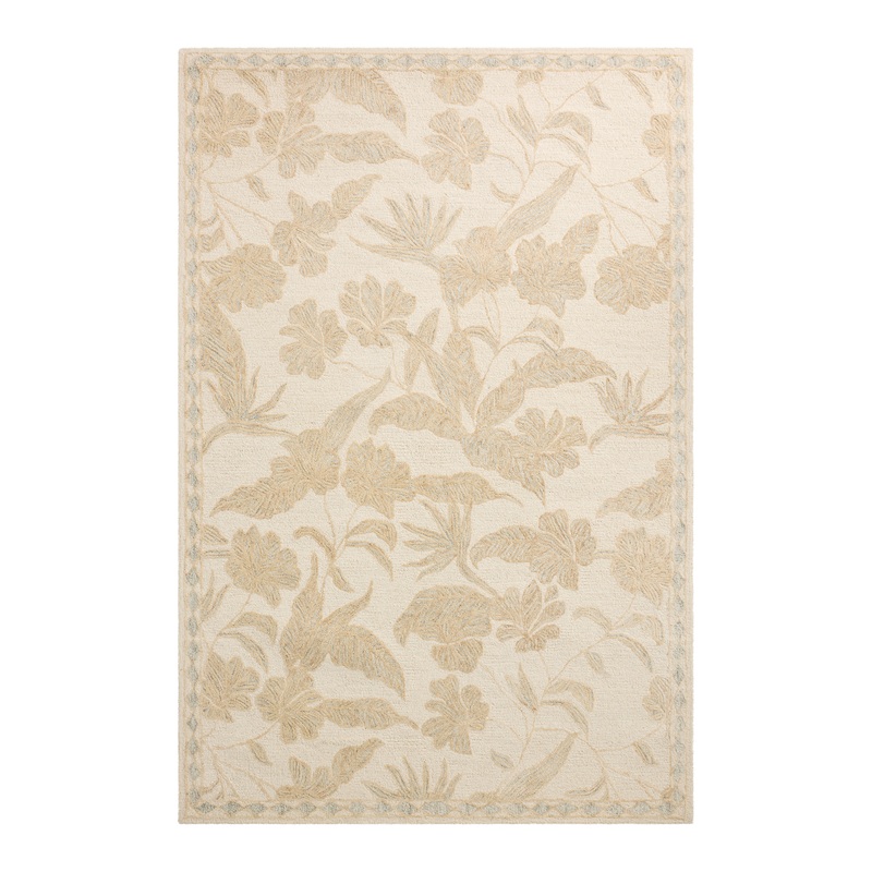 Dominique Ivory and Aqua Botanical Tufted Wool Area Rug