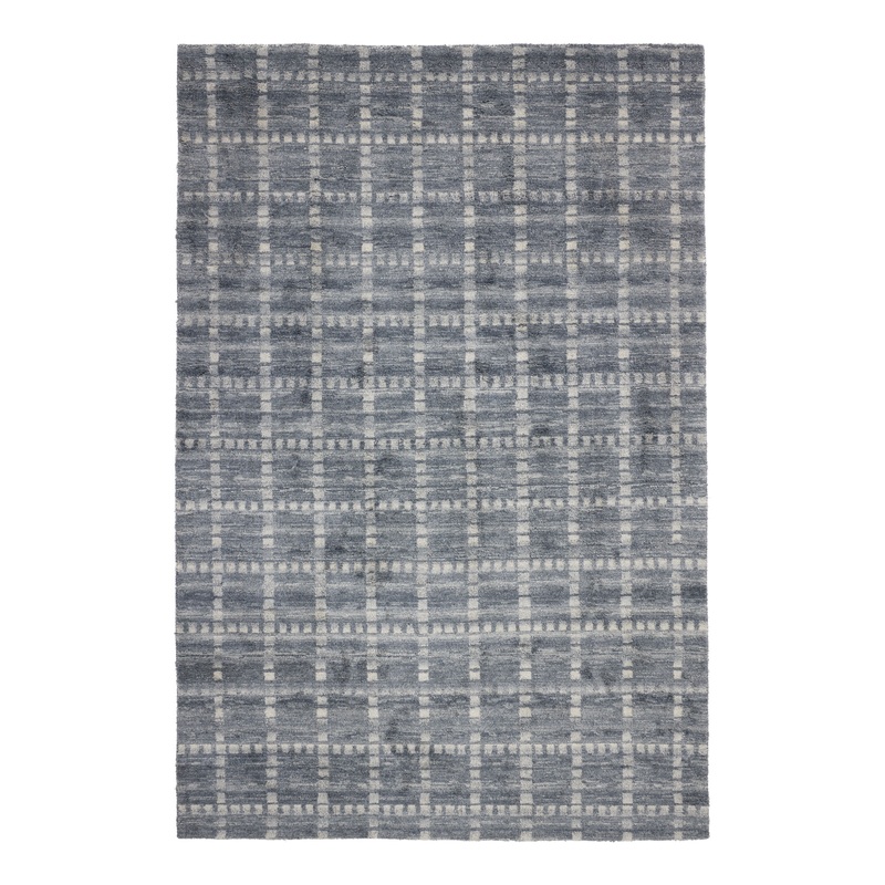 Ross Slate Blue and Ivory Geo Grid Recycled Area Rug