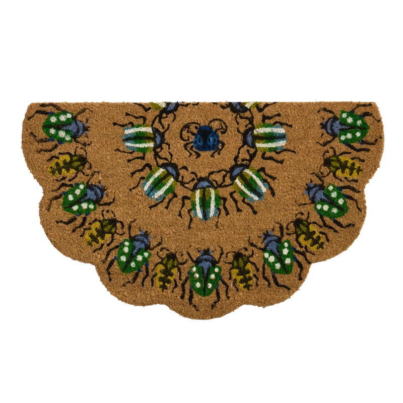 Half Round Multicolor June Bug Scalloped Coir Doormat