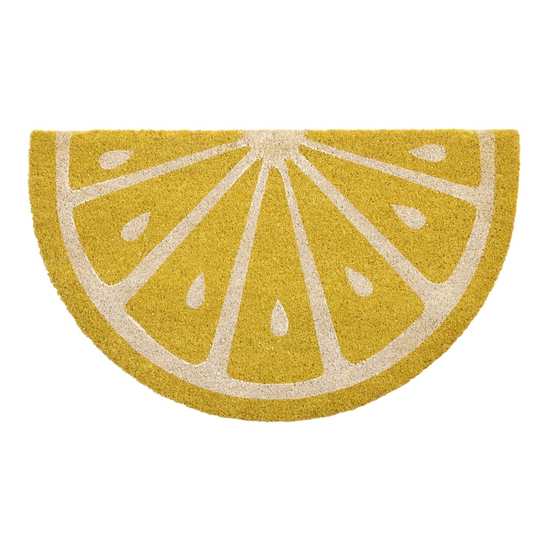 Half Round Yellow and White Lemon Slice Coir Doormat