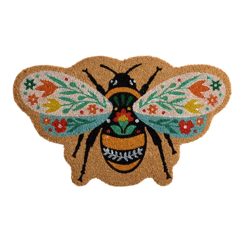 Multicolor Floral Bee Hand Tufted Coir Doormat