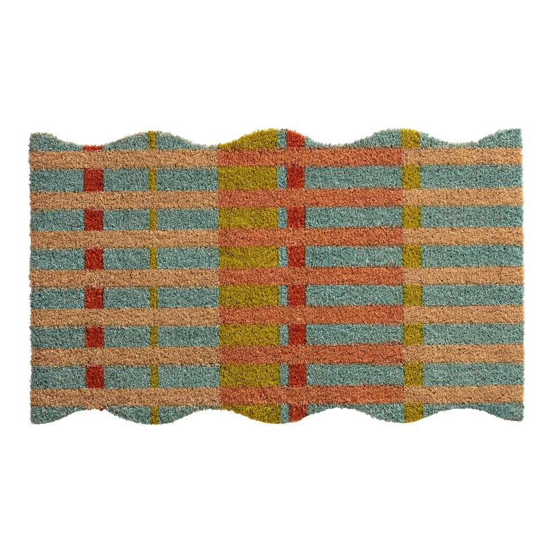 Multicolor Stripes Scalloped Border Coir Doormat