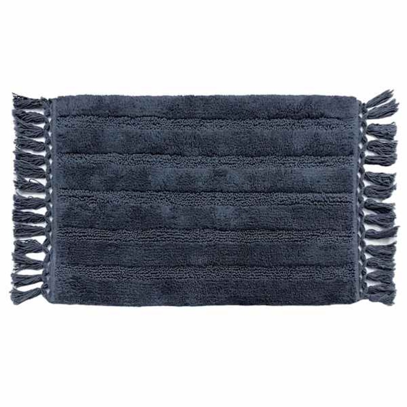 Navy Blue Loop Striped Bath Rug with Tassels, 20×30