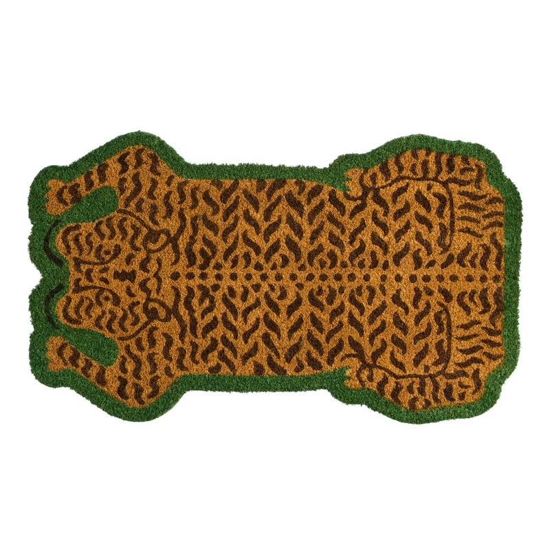 Orange and Black Tiger Shaped Coir Doormat