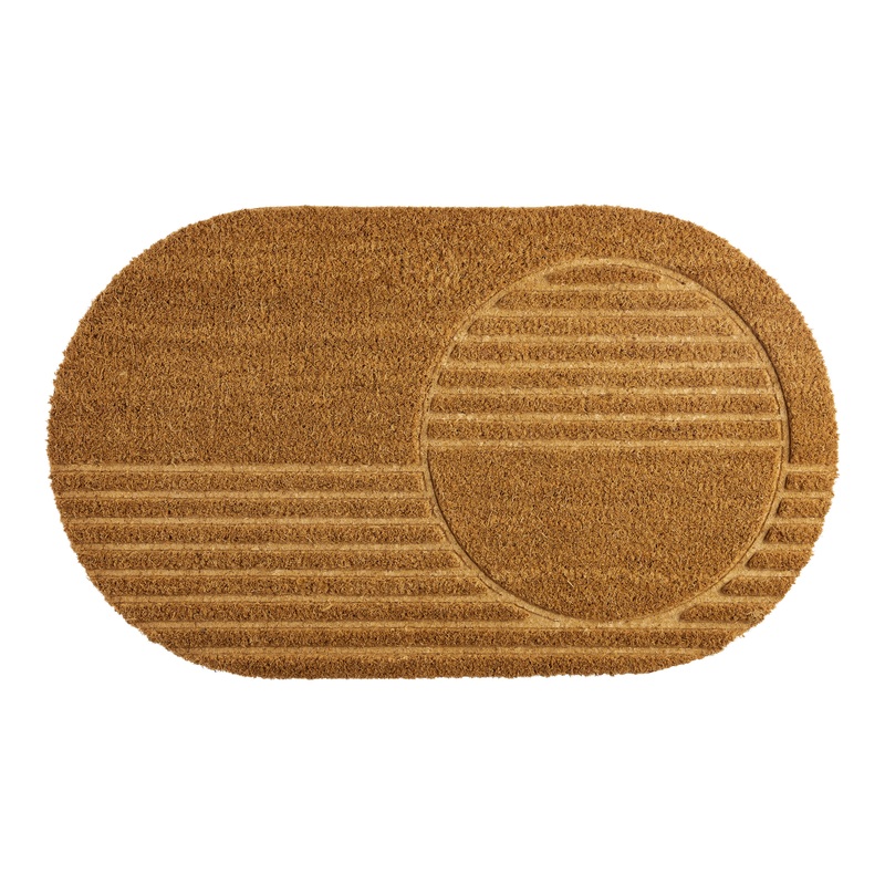 Oval Natural Coir Embossed Circle and Stripes Doormat
