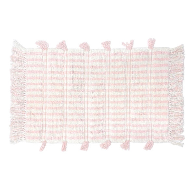 Pink Striped Cotton Bath Rug with Tassels, 20×30