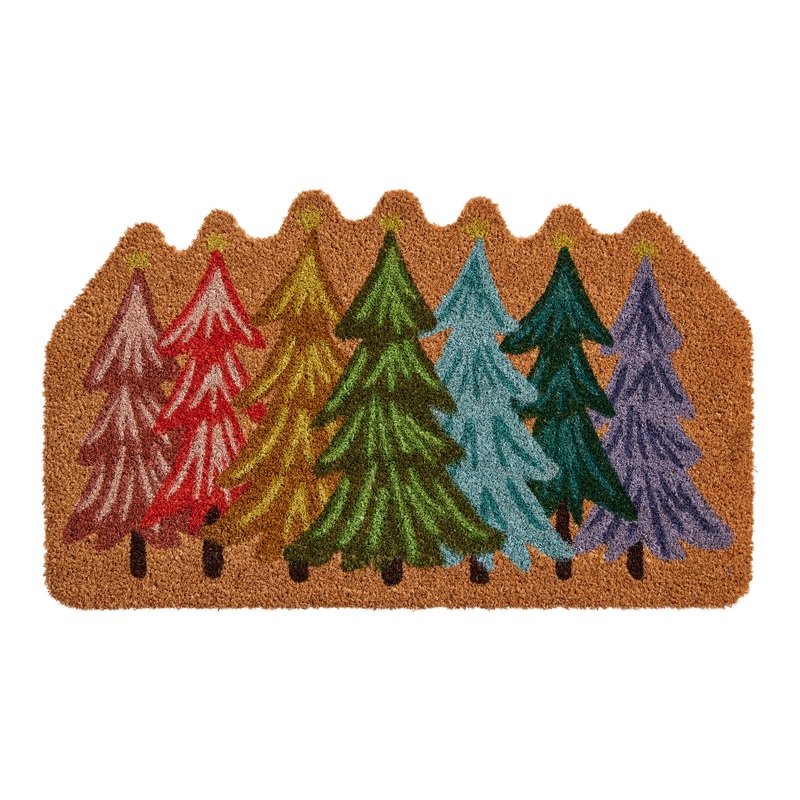 Rainbow Holiday Trees Coir Doormat