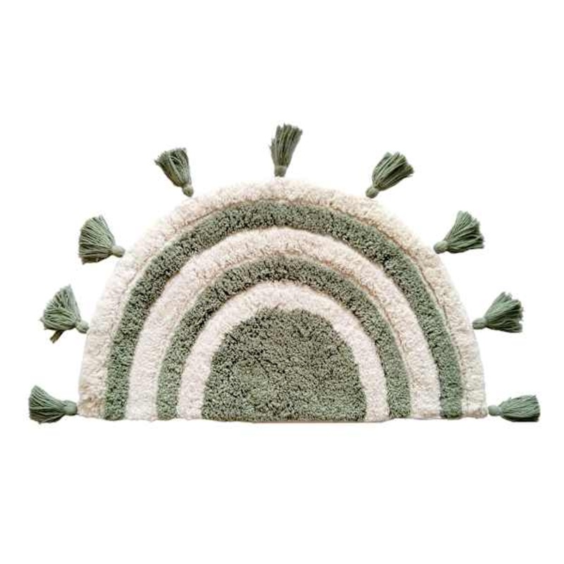 Sage Serenity Half Moon High-Low Sage Bath Rug with Tassels, 14×24