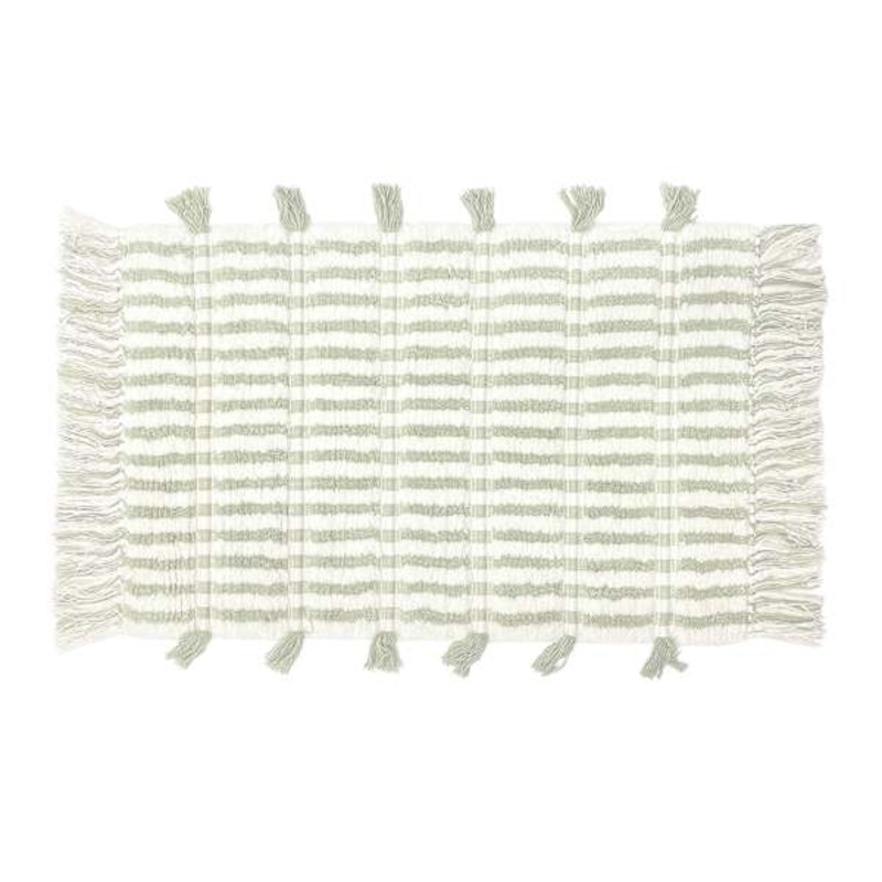 Sage Striped Cotton Bath Rug with Tassels, 20×30