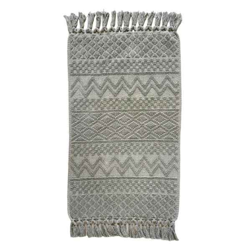 Smoke Green Woven Fringe Bath Rug, 20×32