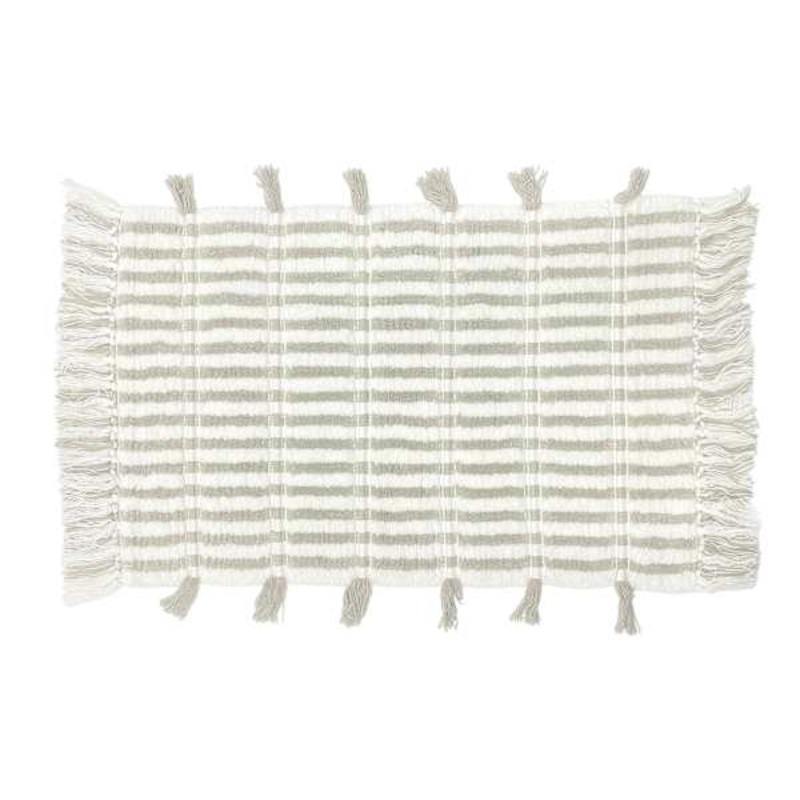 Stone Striped Cotton Bath Rug with Tassels, 20×30