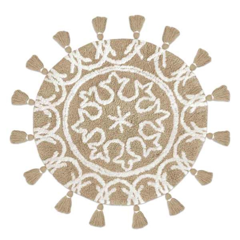 Tan Round Tufted Bath Rug, 24″