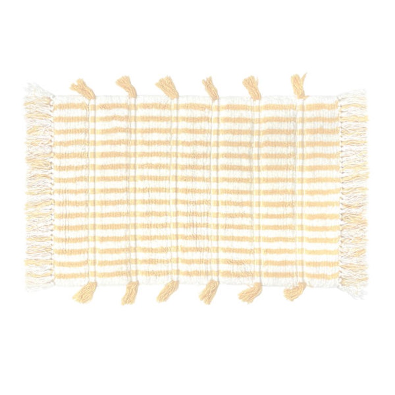 Yellow Striped Cotton Bath Rug with Tassels, 20×30