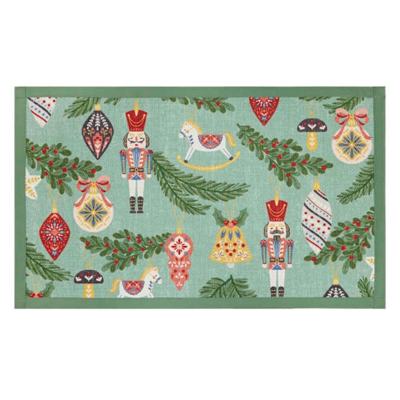 Classic Christmas Greenery & Ornaments Kitchen Mat, 18×30
