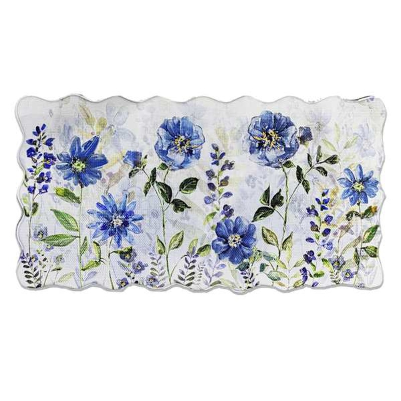 Cook ‘N Comfort Blue Floral Scalloped Kitchen Mat, 20×39