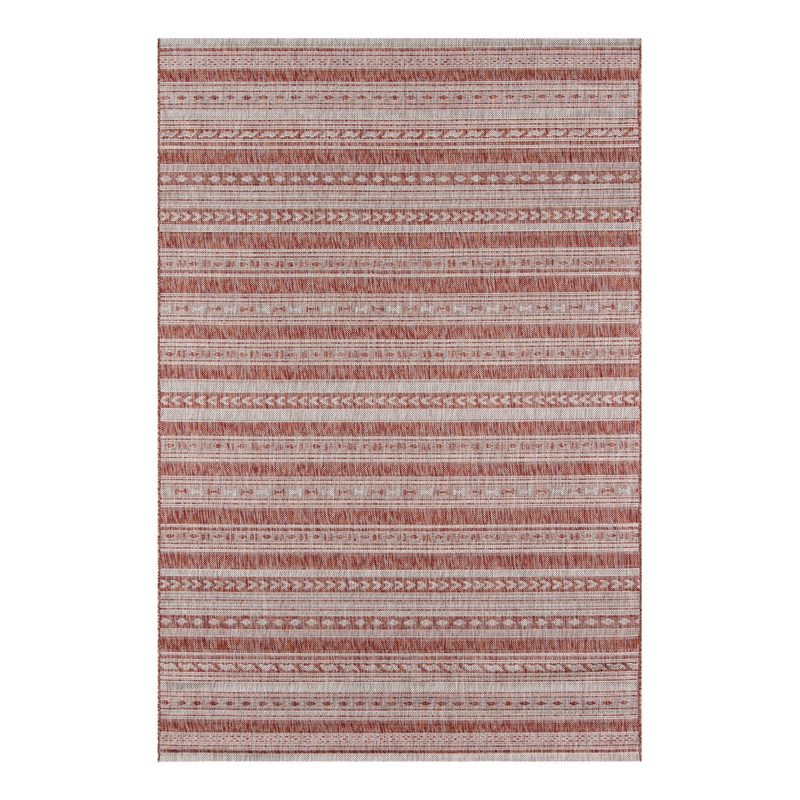 Copper and White Geometric Stripe Lucca Indoor Outdoor Rug