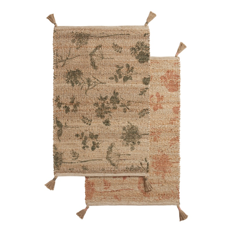 Floral Print Jute Blend Area Rug Set of 2