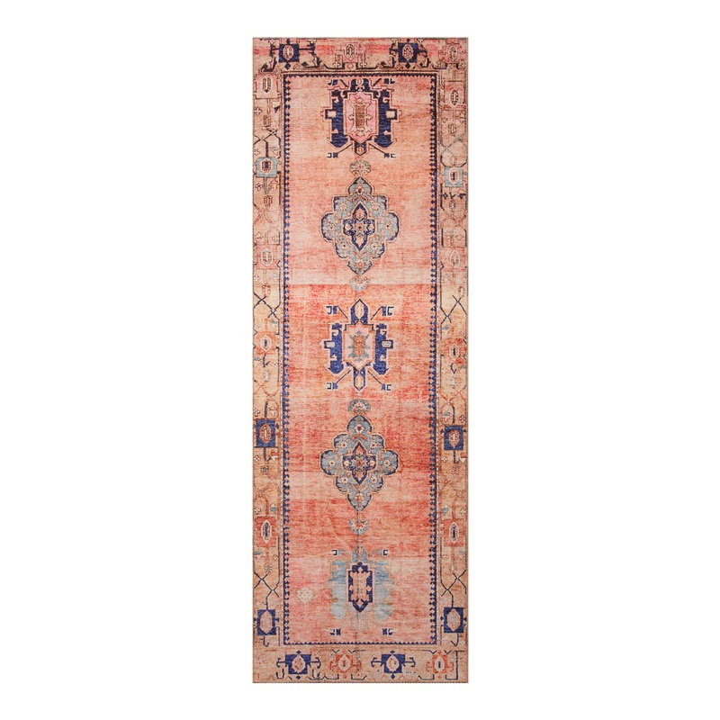 Izmir Coral And Blue Persian Style Floor Runner