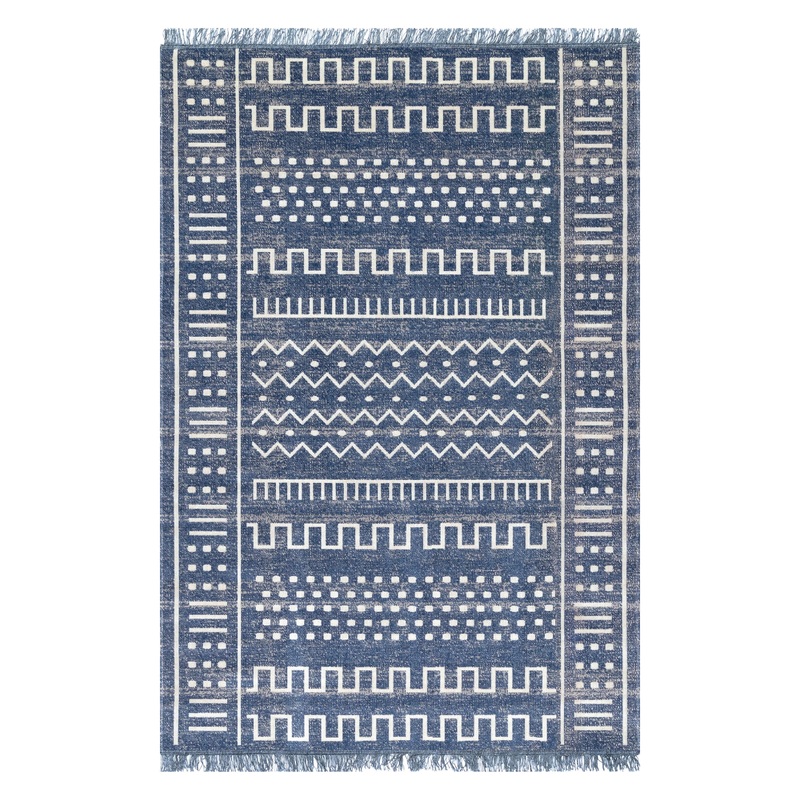 Luxor Navy Blue And White Geo Indoor Outdoor Rug