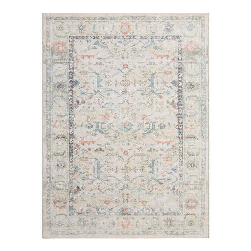 Marisol Ivory and Teal Persian Style Washable Area Rug