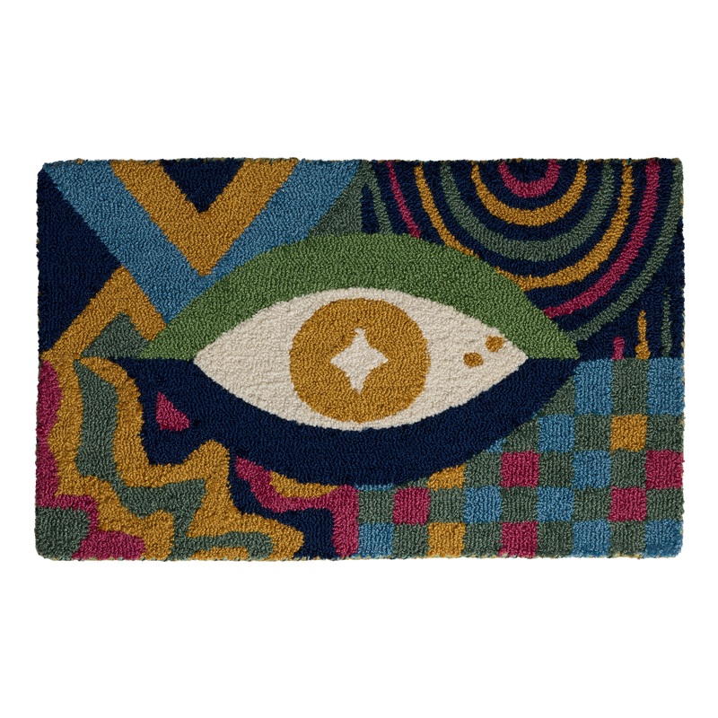 Multicolor Evil Eye Hand Hooked Recycled Indoor Outdoor Rug